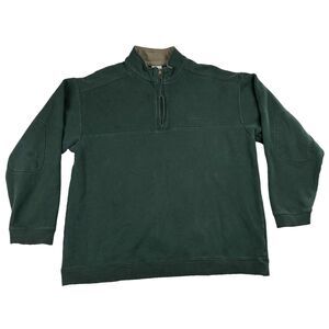 Columbia Sweater Mens XL Green Fleece LS Quarter Zip Hiking Adult w/ elbow patch